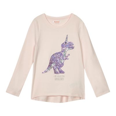 bluezoo Girls' light pink sequin dinosaur top